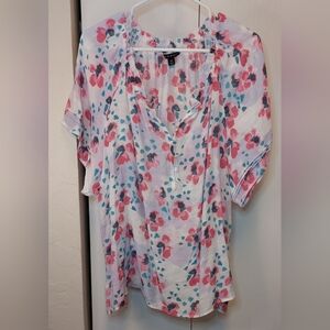 Zac & Rachel Semi Sheer Floral Short Flutter Sleeves Size 2L Office Flowy Boho